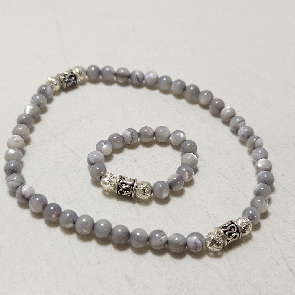 Gray Mother Of Pearl Bracelet And Ring Handmade NWOT - Picture 5 of 7